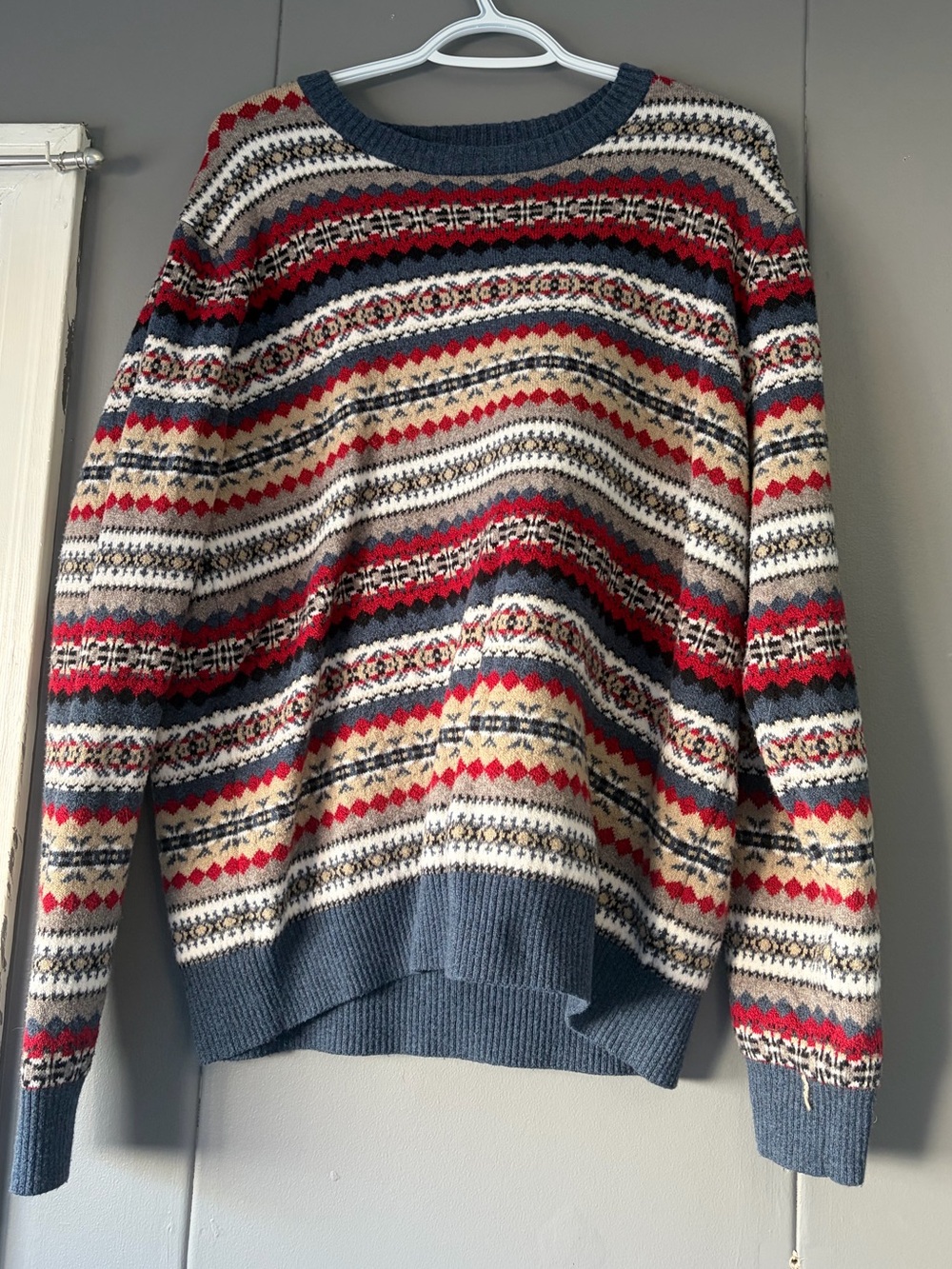 Old navy Men's Fair Isle Knit Sweater - Red, Navy, Cream
